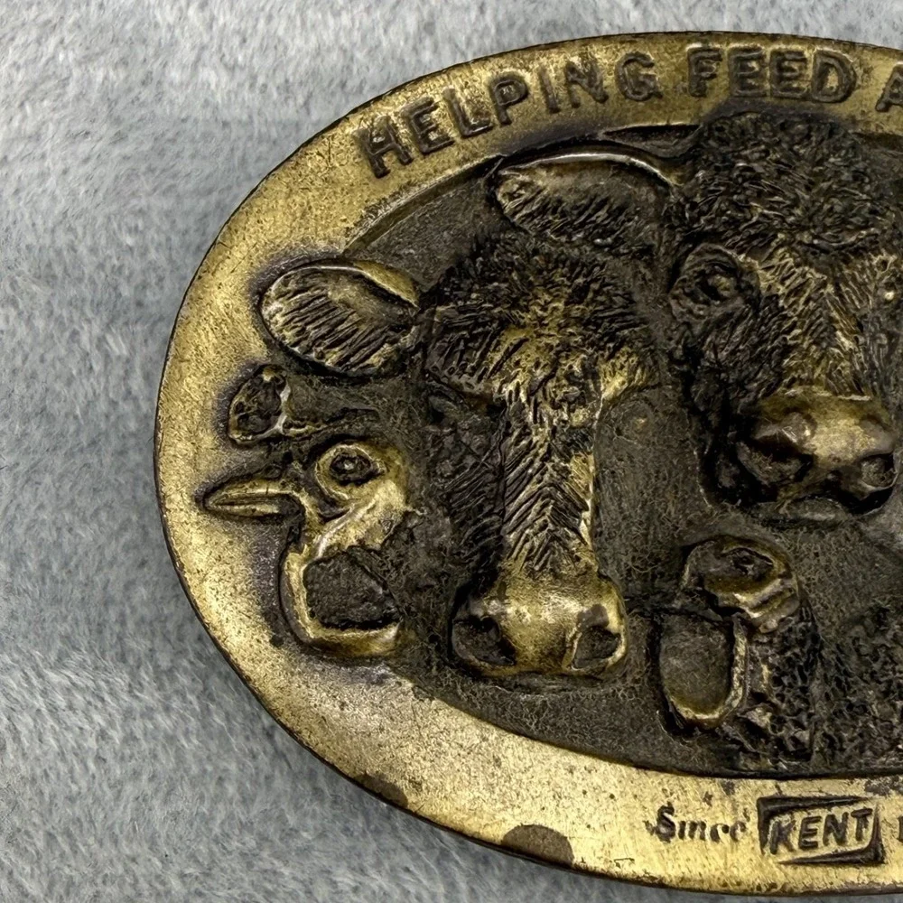 Vintage Lewis Buckles Belt Buckle Gold Tone Kent Feeds Helping Feed America